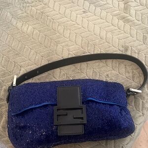 FENDI baguette Elegant Blue Sequin Shoulder Bag